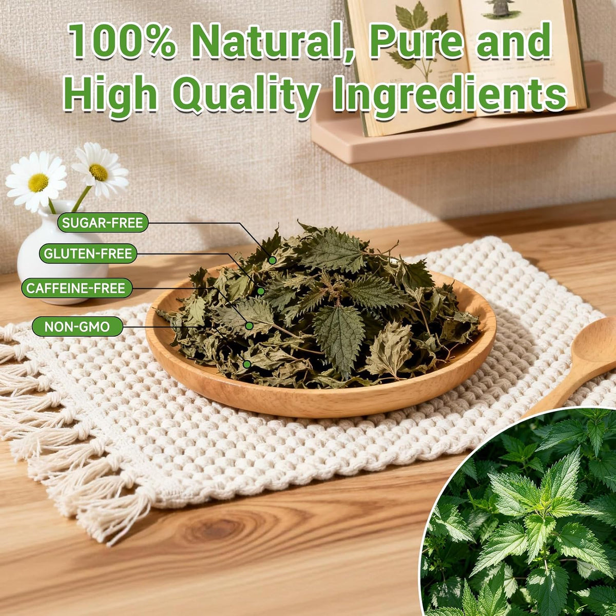 Nettle Leaf Tea, 50 Count, Dried Nettle Leaves, Caffeine-Free Herbal Tea