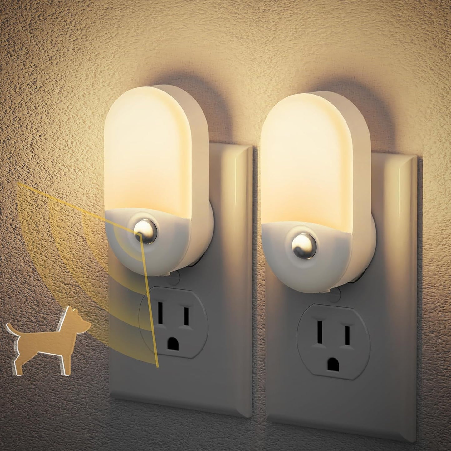 JandCase Night Light, Modern Night Lights Plug into Wall,2 Pack Dusk to Dawn Sensor Nightlight, Amber Brightness Adjustable Nightlight for Kids Bathroom Hallway Kitchen Bedroom Decor