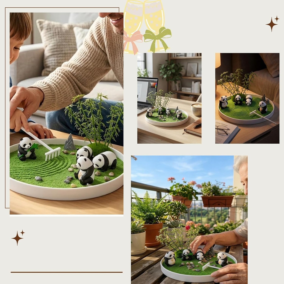 Panda Desktop Zen Garden Kit,for Home Office Desk Decor & Stress Relief