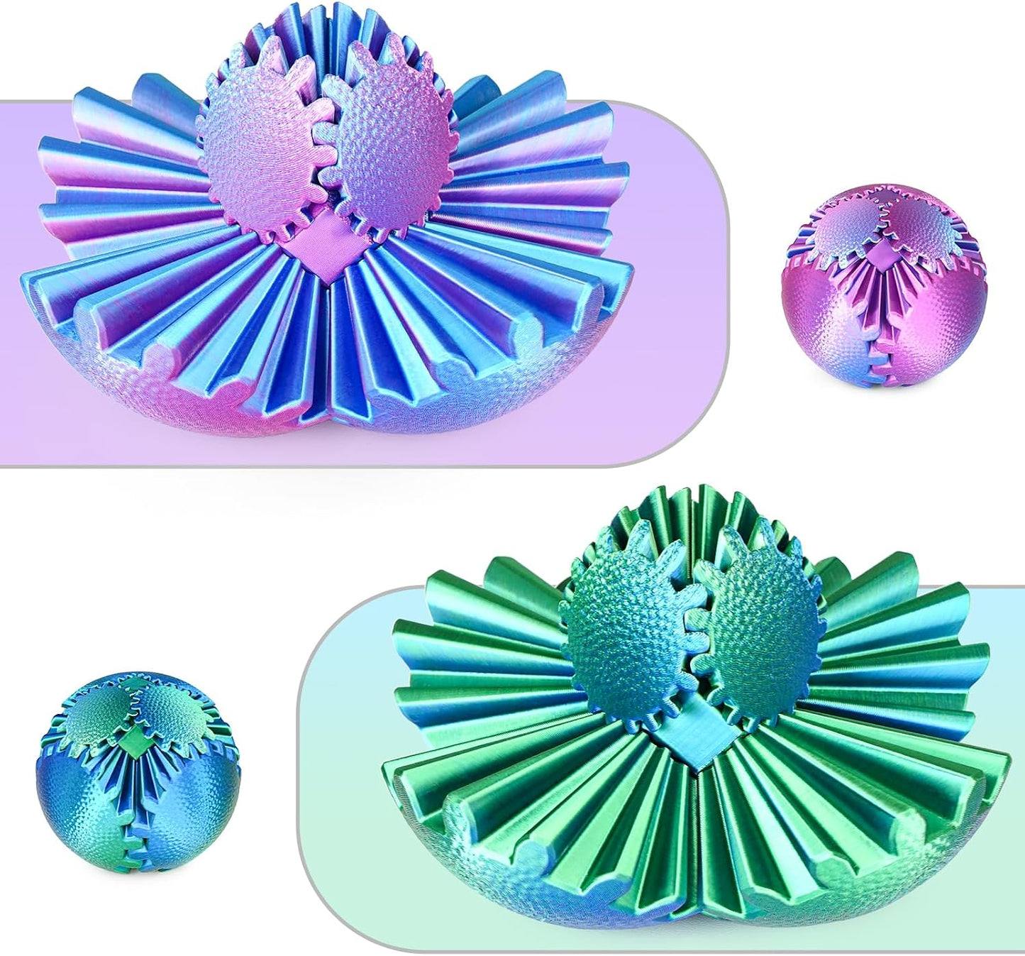 Gear Ball Fidget Toys Steampunk Gear Sphere Stress Relief for Kids Adults 3D Printed Unique Funny Birthday Gift for Christmas White Elephant Stocking Stuffer Easter (Ombre Purple, Dia. 2.5" )