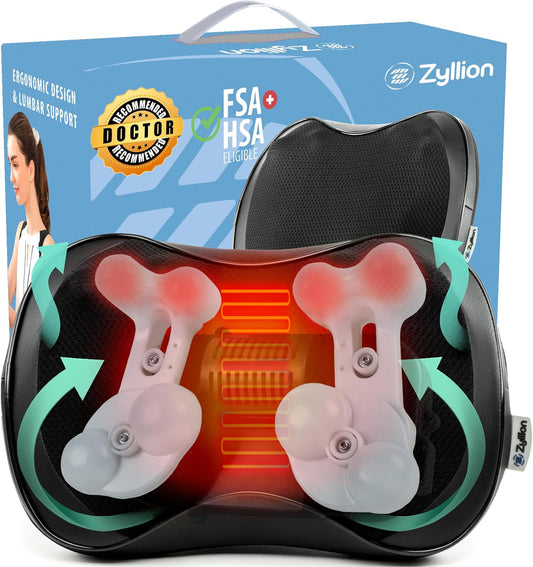 Zyllion ZMA-25 Back and Neck Massager with Heat for Pain Relief, Black
