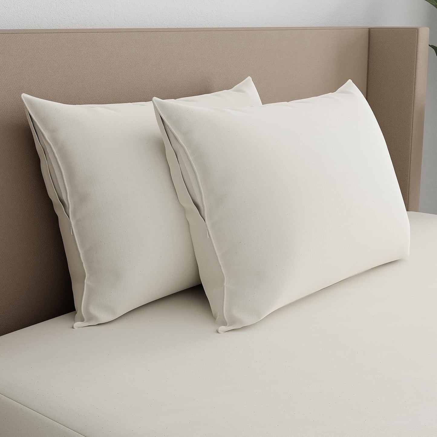 AllerEase Organically Grown Soft Cotton Allergy Defense Zippered Pillow Protector- Standard/Queen- 2 Pack