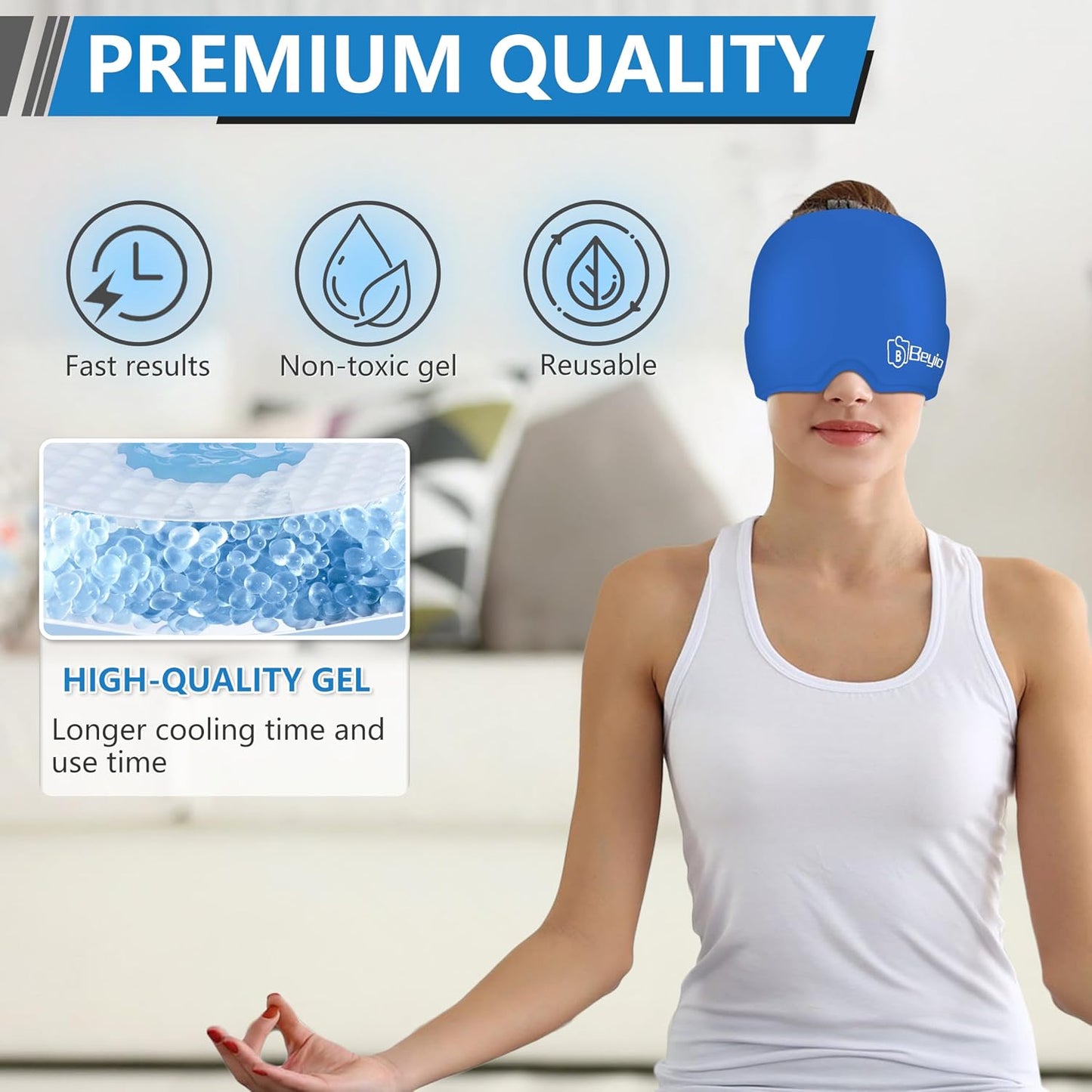 Migraine Relief Cap, All Around Gel Covered Reusable Headache Relief Cap, Black Migraine Cap for Headache Relief, Puffy Eyes