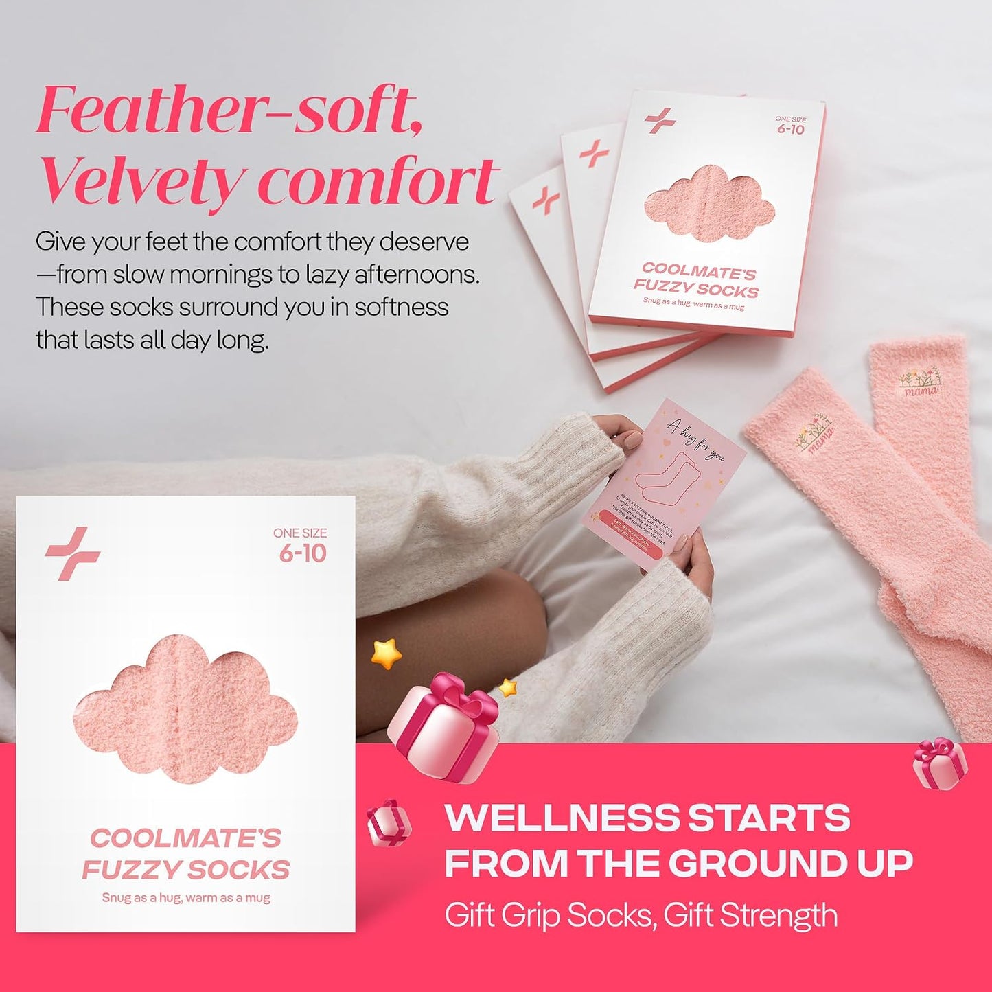 COOLMATE Fuzzy Socks for Women Gift Box – Cozy Soft Cloud Socks for Spa Home, Mother’s Day Gifts for Mom Grandma
