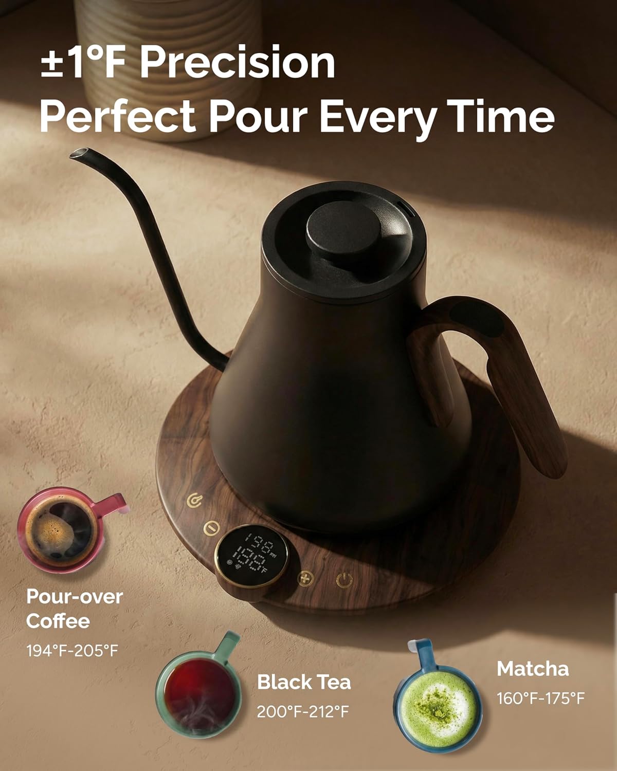 INTASTING Gooseneck Electric Kettle with ±1℉ Temperature Control 0.9 Liter
