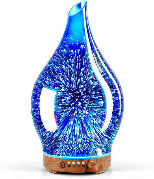 Porseme Essential Oil Diffuser 3D Firework Glass Aromatherapy Ultrasonic Humidifier Rose Gold, Auto Shut-Off, Timer Setting, BPA Free, Aroma Decoration for Home, Office, Gym, Spa, Premium Gift 150ml - Colors A