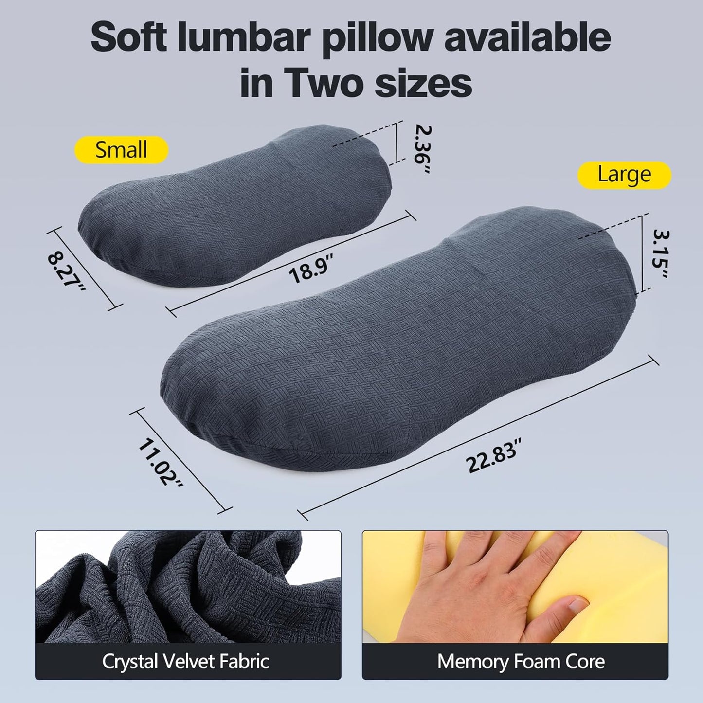 COMFYTHERA Lumbar Support Pillow for Sleeping Memory Foam Lumbar Support Cushion for Lower Back Pain Relief, Back Support Bed Pillow Waist Support (Dark Blue, Large)