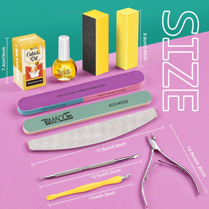 TsMADDTs Manicure Tools Kit Nail Care Kit with 3 pcs Files, 2 pcs Buffer Blocks, 2 Polishing Buffers, Cuticle Nipper, Pusher and Cuticle Oil