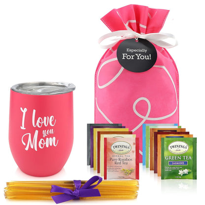 Tea Lovers Gifts Basket - Gift Set Include Temperature Retention Cup 12 Special Blend Teabags & Honey Presented in Beautiful Gift Bag For Women & Men - Birthday, Get Well, Thinking of You Care Package