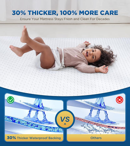 Premium 100% Waterproof King Mattress Protector Breathable Cooling 3D Air Fabric Cover Smooth Soft Hypoallergenic Noiseless Bed Cover Machine Washable Vinyl Free, 8-21'' Deep Pocket
