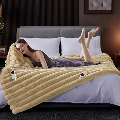 Heated Throw Blanket, Faux Fur Cozy Heating Blanket with Overheat Protection, 1/2/4/6/8 Hours Auto-Off 10 Heat Level, Machine Washable (50x60 Inches, Cream White)
