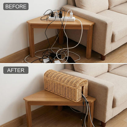 PP Rattan Cable Management Box to Hide Cords and Power Strip