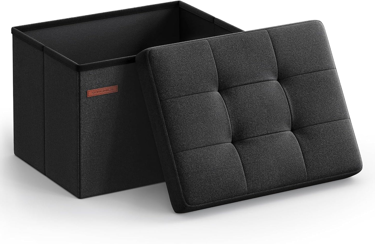 SONGMICS Mazie Collection - Small Folding Storage Ottoman, Foot Rest Stool, 12.2 x 16.1 x 12.2 Inches, 286 lb Load Capacity, for Living Room, Bedroom, Home Office, Dorm, Dark Gray ULSF102G01