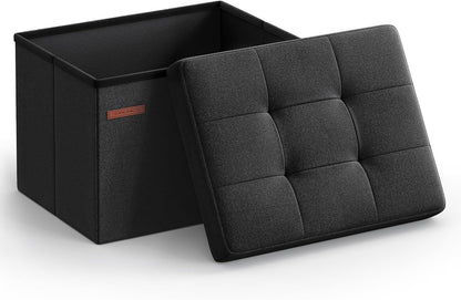 SONGMICS Mazie Collection - Small Folding Storage Ottoman, Foot Rest Stool, 12.2 x 16.1 x 12.2 Inches, 286 lb Load Capacity, for Living Room, Bedroom, Home Office, Dorm, Dark Gray ULSF102G01