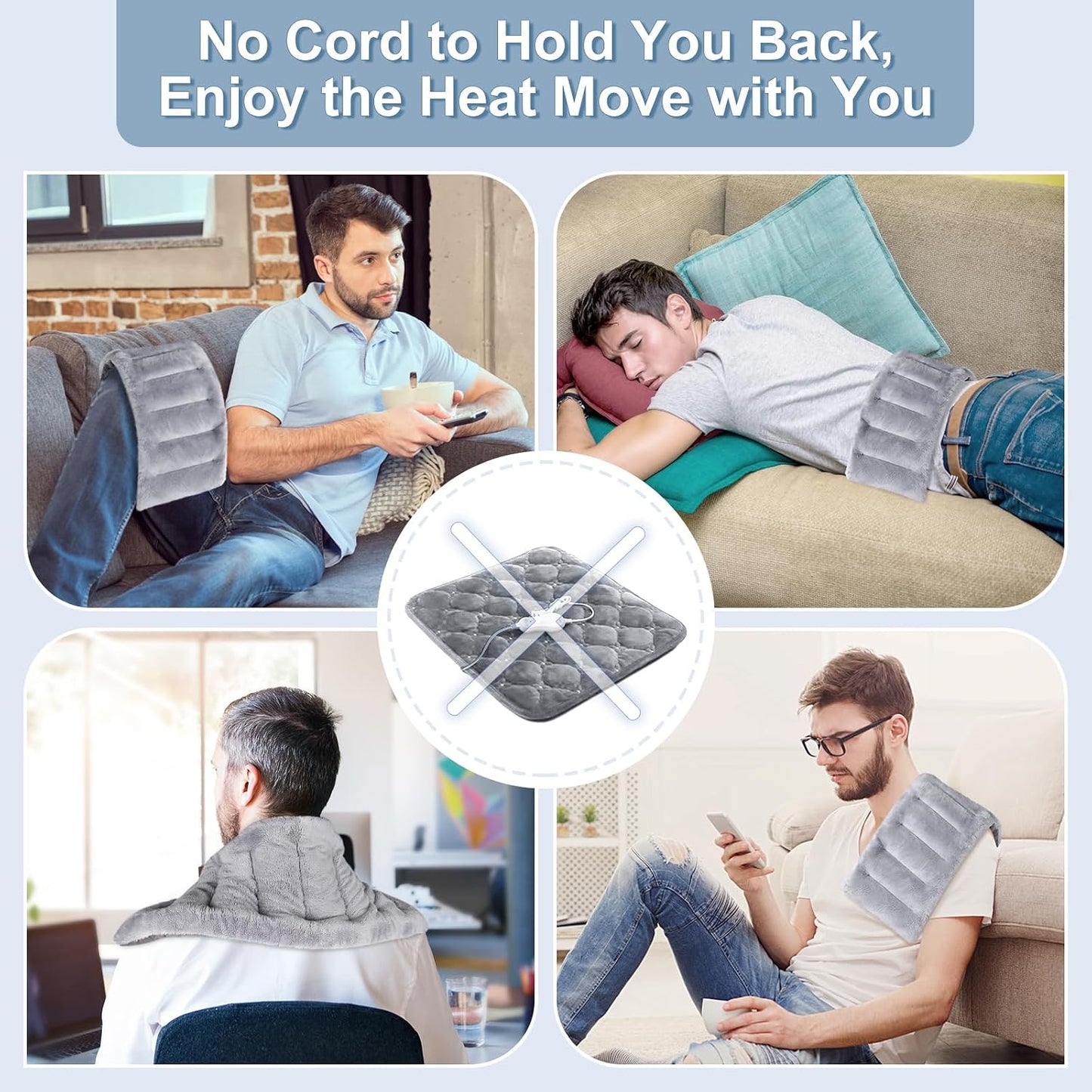 SuzziPad Microwavable Heating Pads for Neck and Shoulder Back Discomfort, 7x16 Fatigue Soothing Heated Pad Microwave, Moist Hot Packs, Unscented Heat Pack for Aches, Sore Muscle, Gray