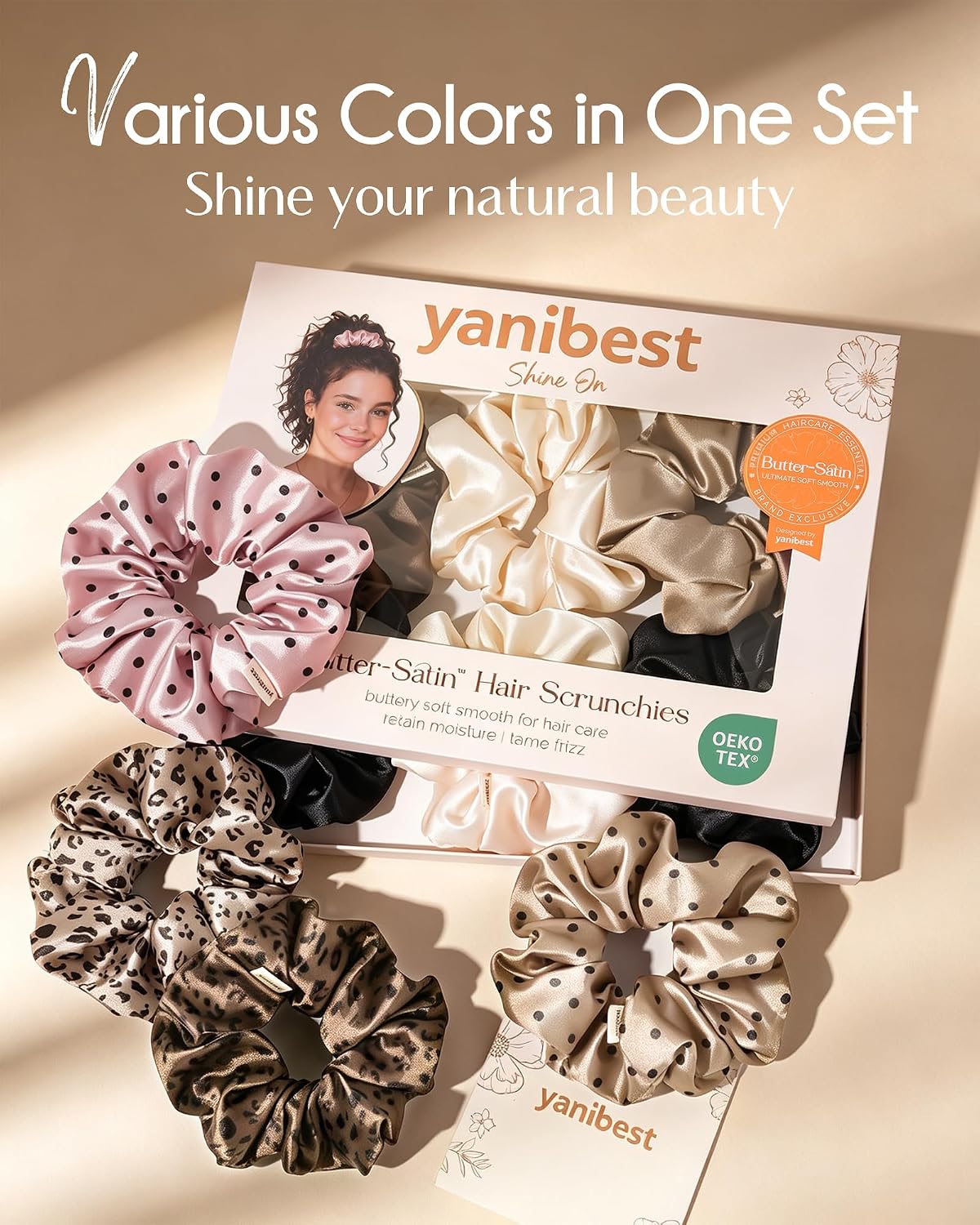 Yanibest 8 Pcs Satin Scrunchies - Silk Scrunchies Ponytail Holders, Soft Satin Hair Ties No Damage, Hair Accessories for Women