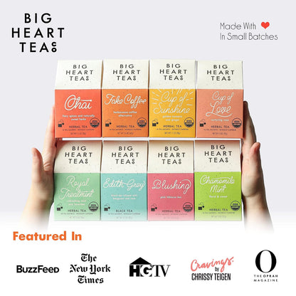 Big Heart Tea Co. Tea Bags - Blushing Pink Hibiscus - Certified Organic, Naturally Sweet Ayurvedic Herbal Decaf Tea with Small Batch Ground Herbs - Adaptogenic Tulsi and Lemongrass, 50 Pack