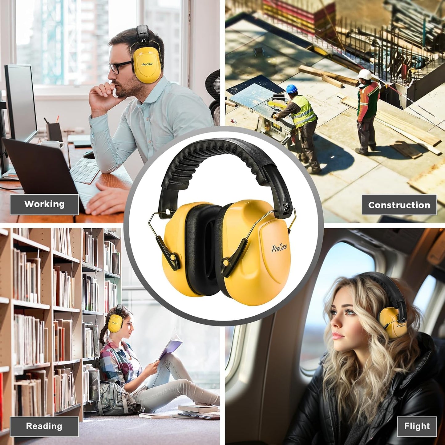 ProCase NRR 28dB Noise Reduction Ear Muffs, Foldable Adjustable Passive Noise Cancelling Headphones for Adults Kids Autism, Hearing Protection for Shooting, Construction, Mowing, Studying -Black - Colors A