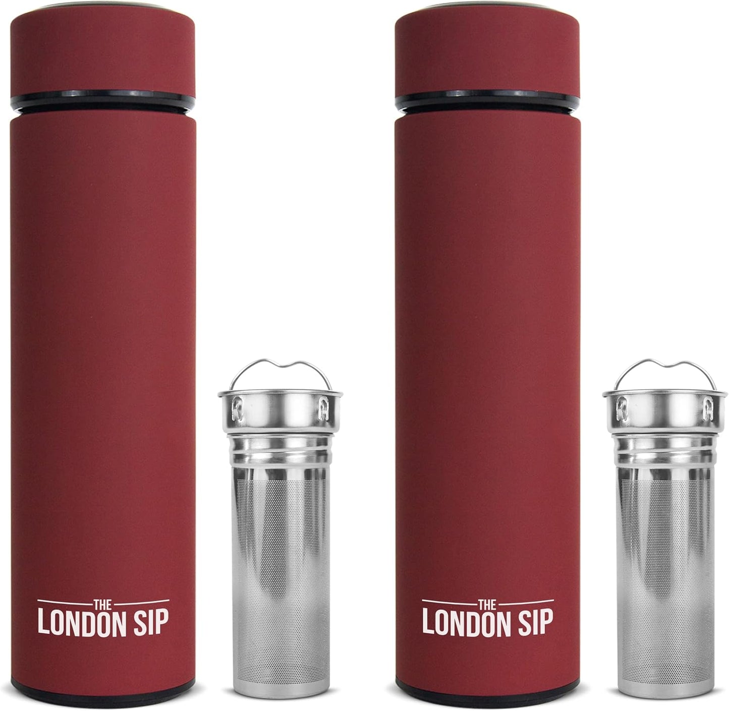 London Sip Multi-Purpose Tea Infuser Travel Mug and Tumbler Fruit Infuser Flask Hot and Cold Double Wall Stainless Steel Thermos with Extra-Long Infuser, Midnight Teal