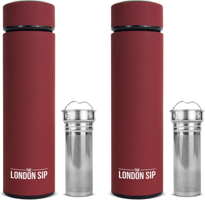 London Sip Multi-Purpose Tea Infuser Travel Mug and Tumbler Fruit Infuser Flask Hot and Cold Double Wall Stainless Steel Thermos with Extra-Long Infuser, Midnight Teal
