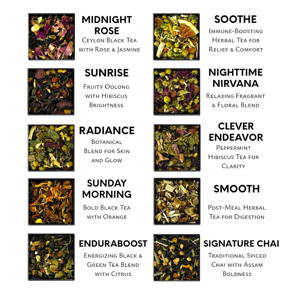 Pure And Easy Tea, Premium Tea Flight Gift Set, 30 Individual Loose Leaf Tea Packets, 10 Blend Tea Sampler, Herbal & Caffeinated Variety Pack, Luxury Gift Box, Makes 60 Cups