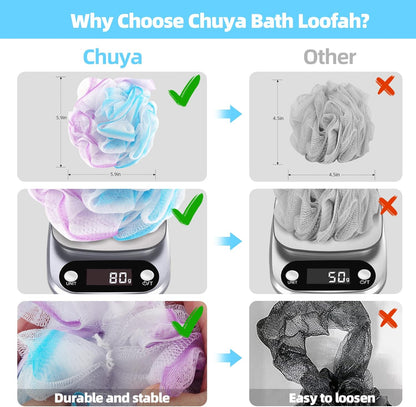 Chuya Bath Sponges Loofahs 70 Grams Large Size,4 Pack Shower Sponge Exfoliating Cleaning Bath Loofa Body Scrubber Balls for Women Men Children Washing