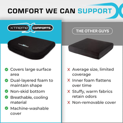 Xtreme Comforts Seat Cushions | Office Chair Cushions for Desk, Car, Wheelchair| Ergonomic Memory Foam Seat Cushion for Support & Comfort | Helps Improve Sitting Posture for Work & Body Relief (1 Pc)