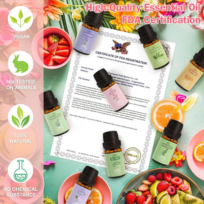 Fragrance Essential Oils Set, Essential Oils for Diffuser, for Home, Skin, Candle & Soap Making-Tea Tree, Lavender, Peppermint, Rose and More, with Gift Card for Friend, Teacher, Mom(20×5ml