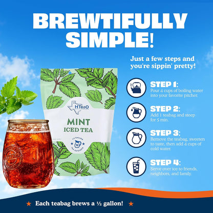 HTeaO Mint Iced Tea Bags - Makes 4 Gallons - Texas Style - Black Tea