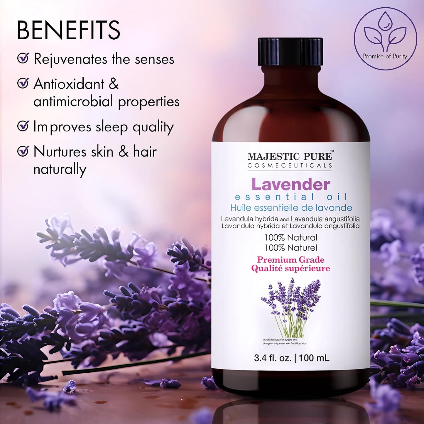 Majestic Pure Lavender Essential Oil for Diffuser - 4 Fl Oz