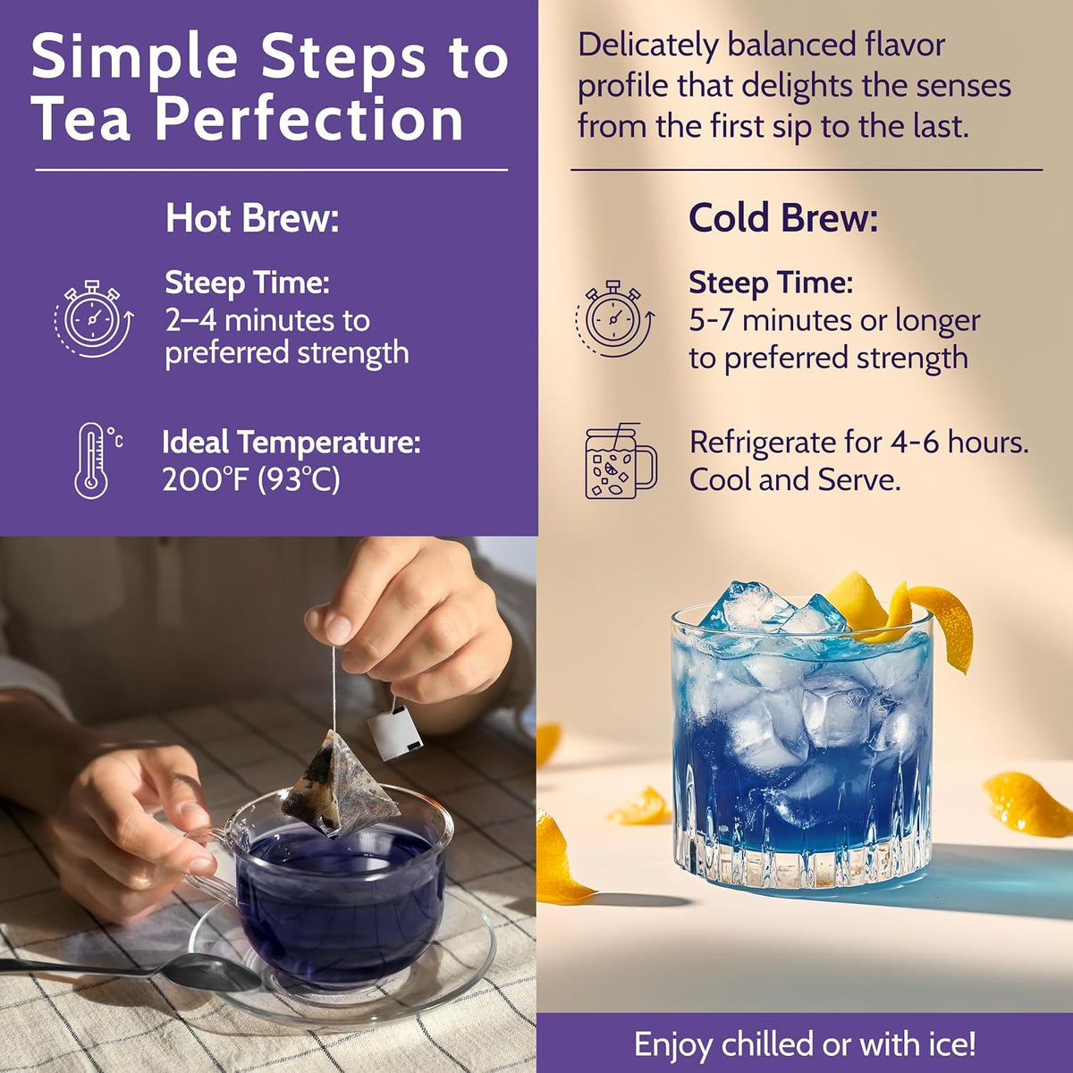 Blooms & Leopard Premium Herbal Tea – A Hummingbird's Holiday Blend with Chamomile, Lavender, Valerian Root, Butterfly Blue Pea Flower, Lemon Peel & Rose Petals – 20 Caffeine-Free Pyramid Tea Bags