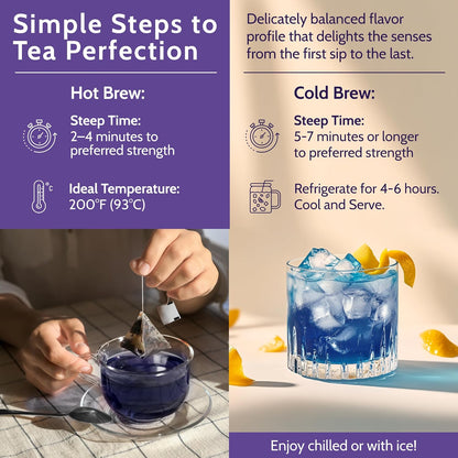Blooms & Leopard Premium Herbal Tea – A Hummingbird's Holiday Blend with Chamomile, Lavender, Valerian Root, Butterfly Blue Pea Flower, Lemon Peel & Rose Petals – 20 Caffeine-Free Pyramid Tea Bags