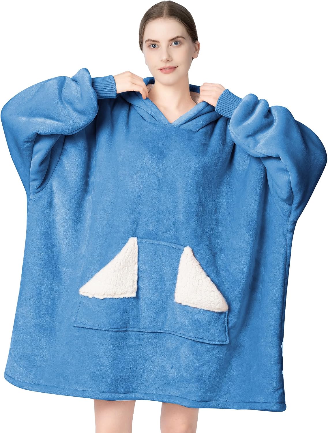 Touchat Wearable Blanket Hoodie, Oversized Sherpa Blanket Sweatshirt with Hood Pocket and Sleeves, Super Soft Warm Plush Hooded Blanket for Adult Women Men, One Size Fits All (Pink)