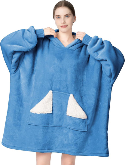 Touchat Wearable Blanket Hoodie, Oversized Sherpa Blanket Sweatshirt with Hood Pocket and Sleeves, Super Soft Warm Plush Hooded Blanket for Adult Women Men, One Size Fits All (Pink)