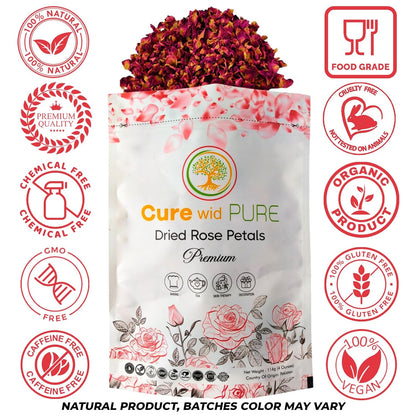 Cure wid Pure Organic Dried Rose Petals 4oz - Food Grade Edible Rose Petals