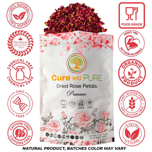 Cure wid Pure Organic Dried Rose Petals 4oz - Food Grade Edible Rose Petals