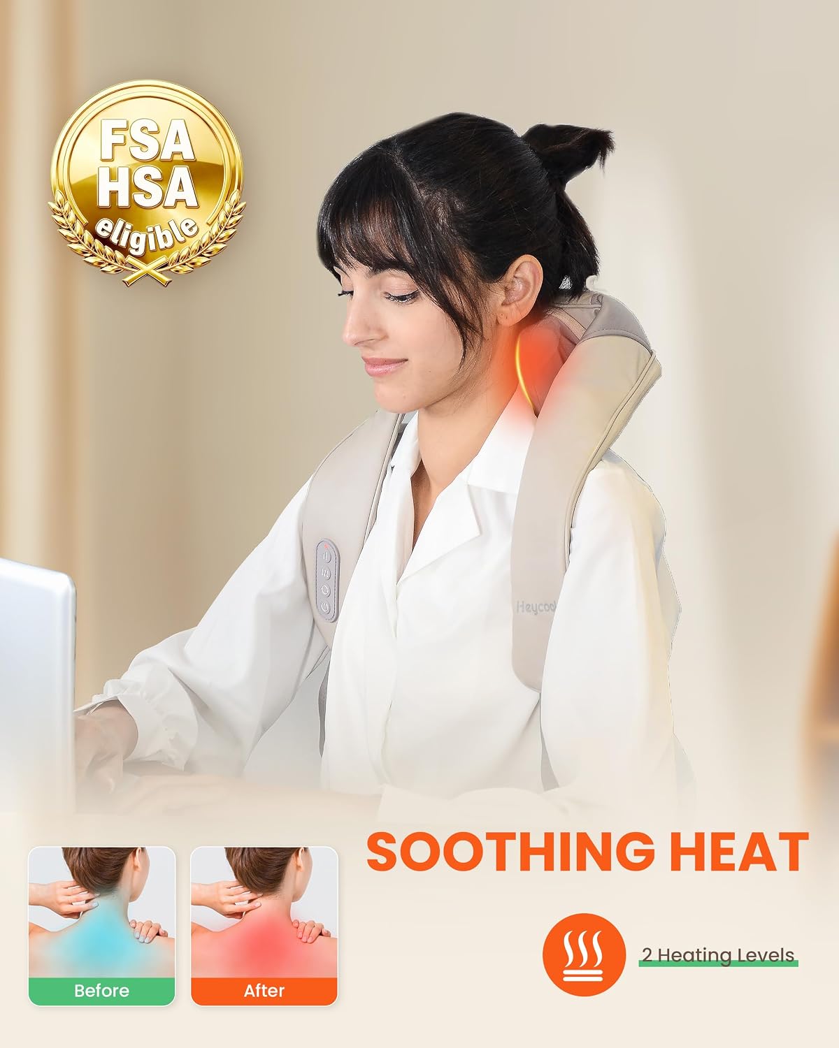 Heycool Cordless Neck Massager with Heat, FSA Eligible HSA 4D Deep Kneading Neck Shoulder Massager for Pain, Shiatsu Back Massager for Shoulder, Gifts for Mom Dad Gifts for Women, Men