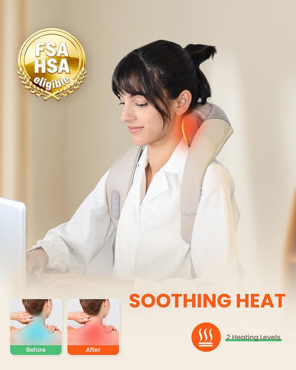 Heycool Cordless Neck Massager with Heat, FSA Eligible HSA 4D Deep Kneading Neck Shoulder Massager for Pain, Shiatsu Back Massager for Shoulder, Gifts for Mom Dad Gifts for Women, Men