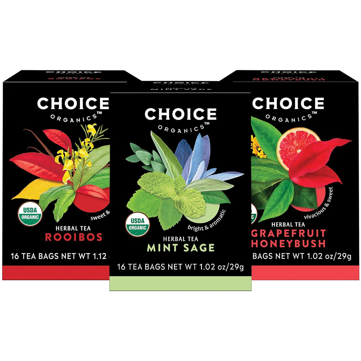 Choice Organics, Herbal Tea Variety Pack Sampler, 16 Tea Bags (3 Pack)