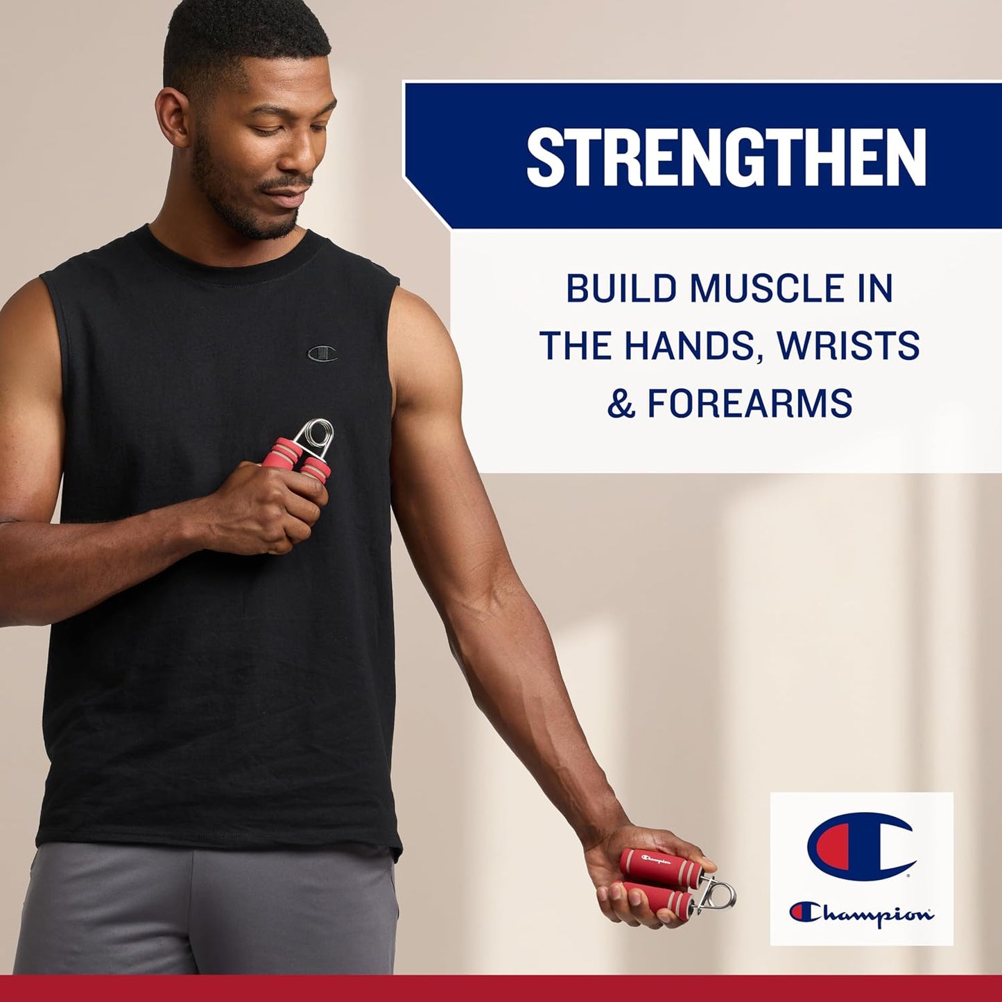 Champion 2-Pack Hand Grip Strengthener, Medium Resistance Grip Strength Trainer with Soft Foam Handles, Forearm and Wrist Trainer for Home Gym Workouts, Stress Relief and Daily Conditioning