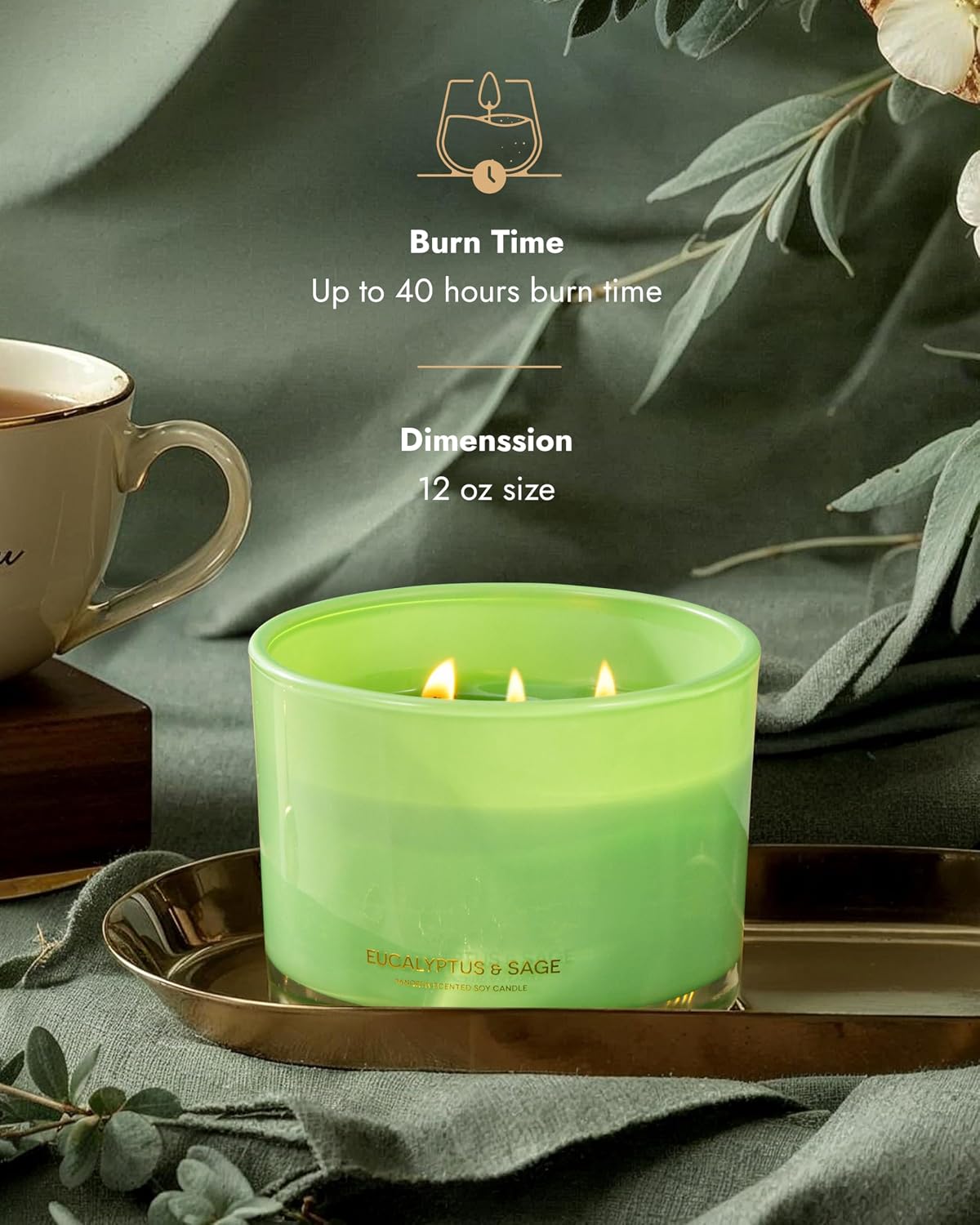 96NORTH Luxury Vanilla Soy Candles | Large 3 Wick Jar Candle | Up to 50 Hours Burning Time | 100% Natural Soy Wax | Relaxing Aromatherapy Aesthetic Candle | Housewarming Gift for Men and Women