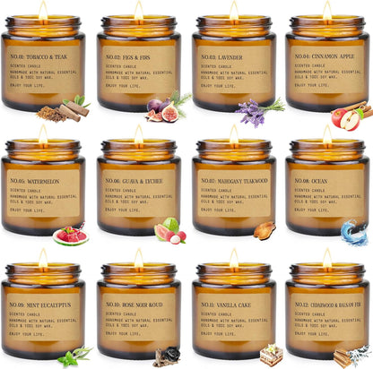Scented Candles Gift Set,12 Pack Aromatherapy Candles for Home Scented, Aromatherapy Jar Candle Gifts for Women, Natural Soy Wax Amber Candle Set, Scented Candles Set for Birthday Present