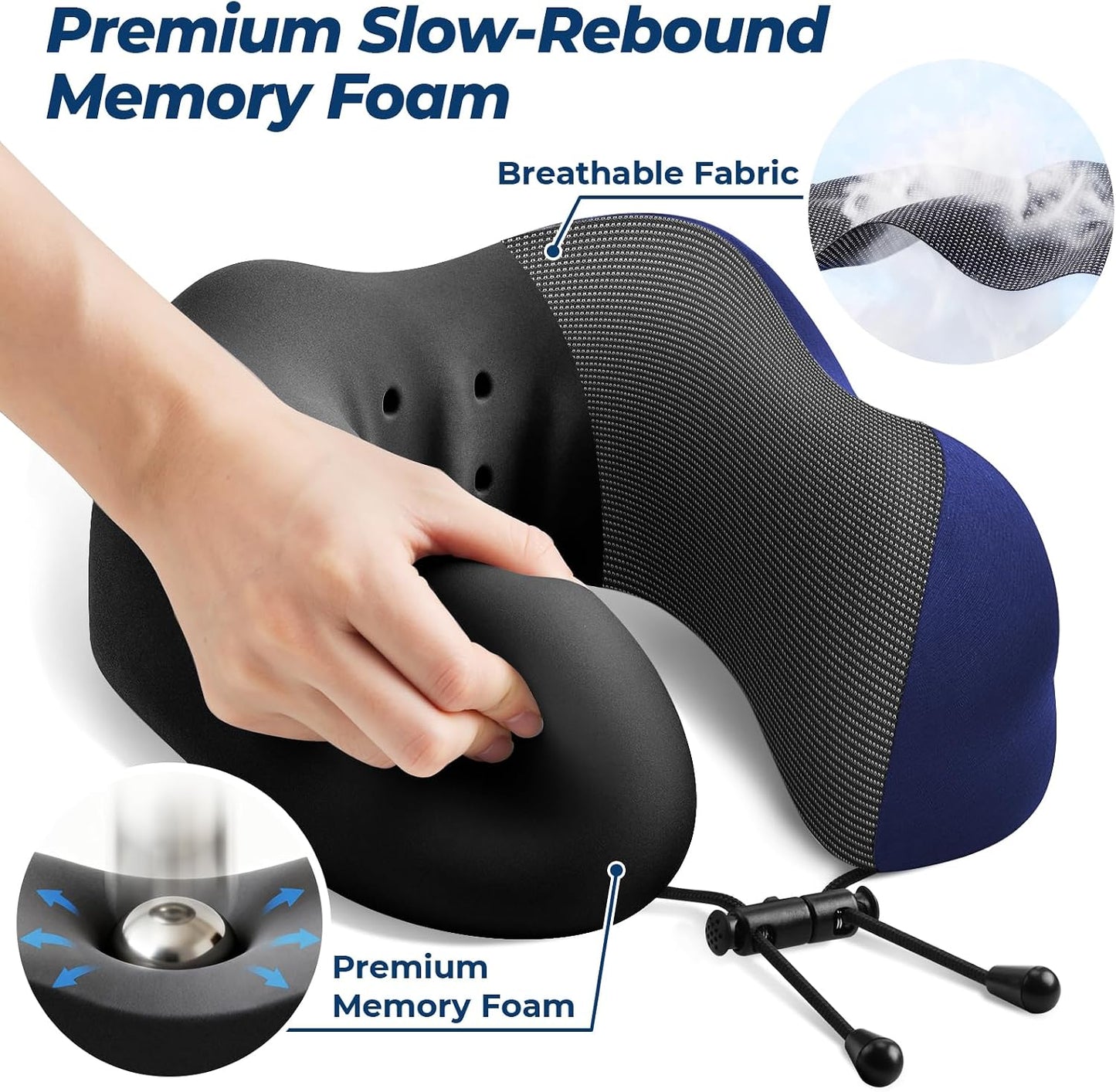 ExploreBliss Travel Pillow, Travel Pillows for Sleeping Airplane, Neck Pillow Airplane, Memory Foam Neck Pillow Set with Eye Mask, Earplugs and Storage Bag -Grey
