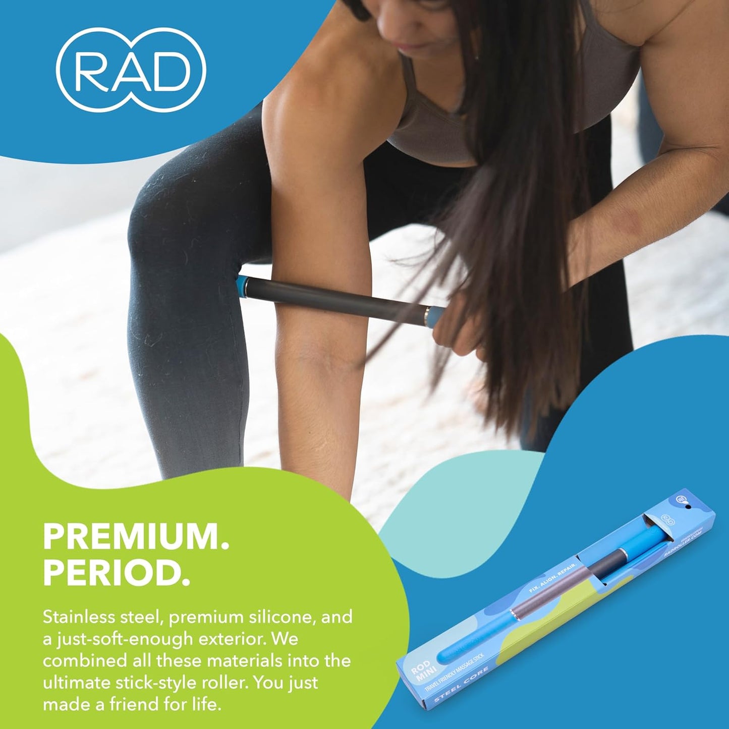 RAD 2-in-1 Muscle Flushing Kit – Includes Exercise Foam Roller & Massage Roller Stick – Deep Tissue Myofascial Release, Muscle Recovery Tools for Mobility & Performance