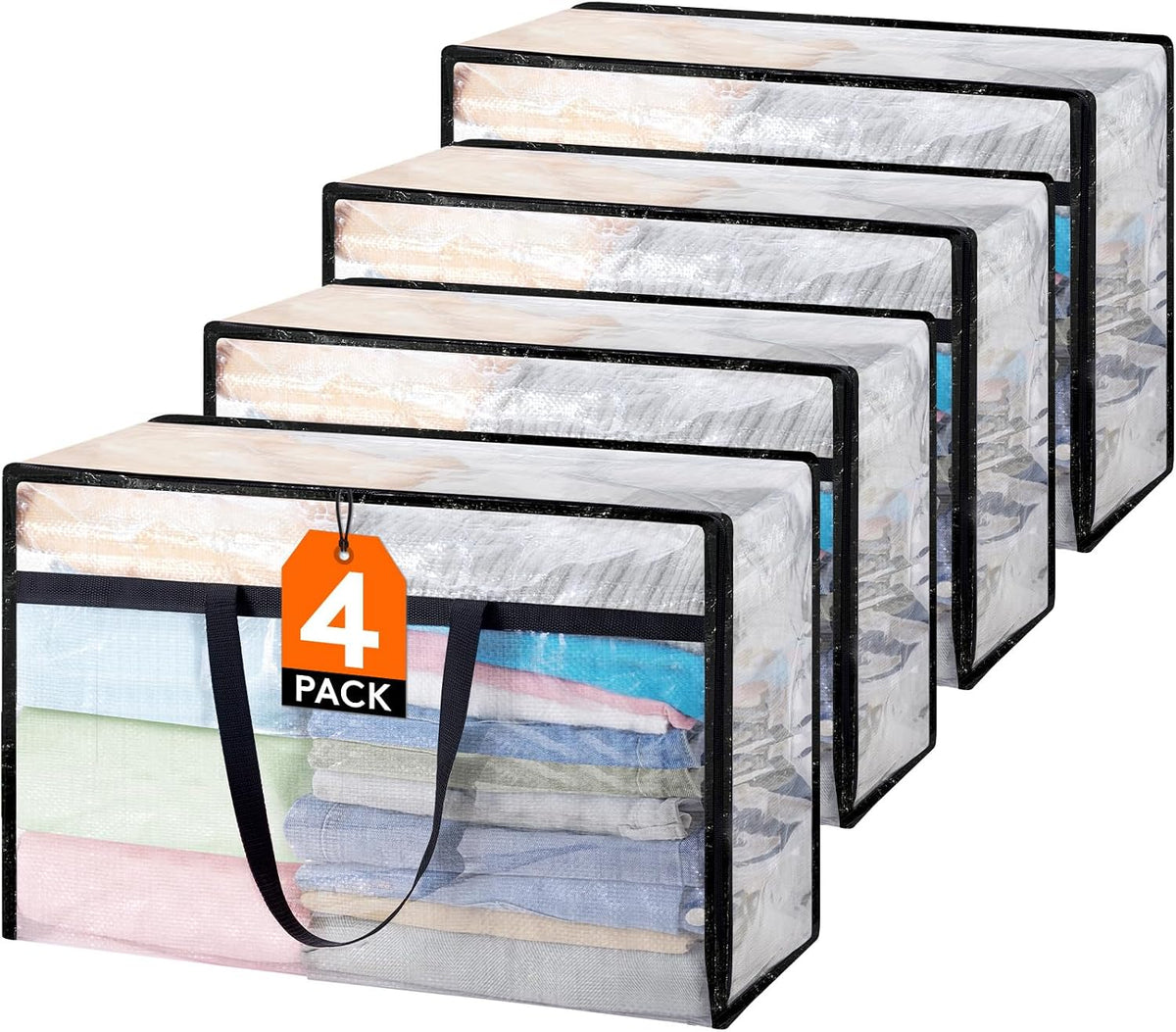 Lifewit Clear Storage Bags, 45L Clothes Organizer with Zipper