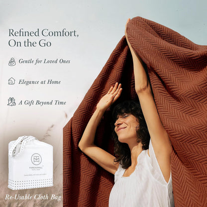 Threadmill Travel Blanket Cotton Viscose from Bamboo - Airplane Premium Soft Flight Grey Throw Blanket in Cloth Bag (Grey Color) Compact & Portable Blanket for Travel, Car, Picnic & Camping