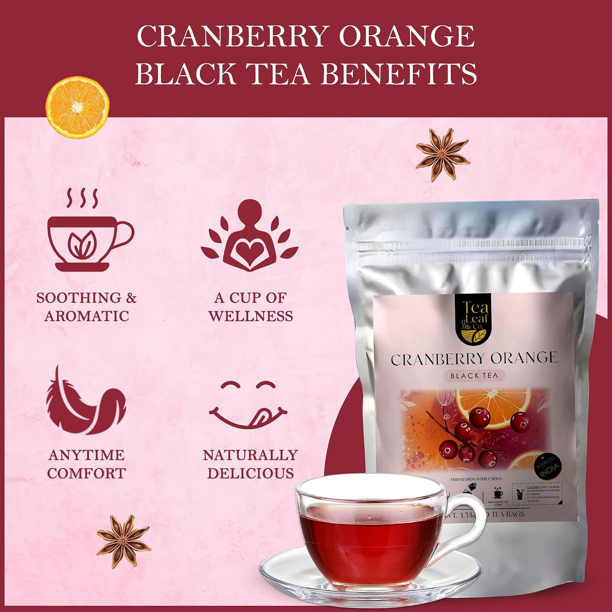 Cranberry Orange Black Tea 100gm, Natural Herbal Infusion, 50 Tea Bags
