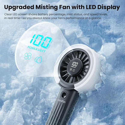 HandFan Upgraded Misting Fan with LED Display – Extreme Cooling Portable Handheld Fan with Water Mist Spray, 50% Stronger Airflow & Quieter, USB Rechargeable for Travel/Park/Disney/Beach/Concert/Game