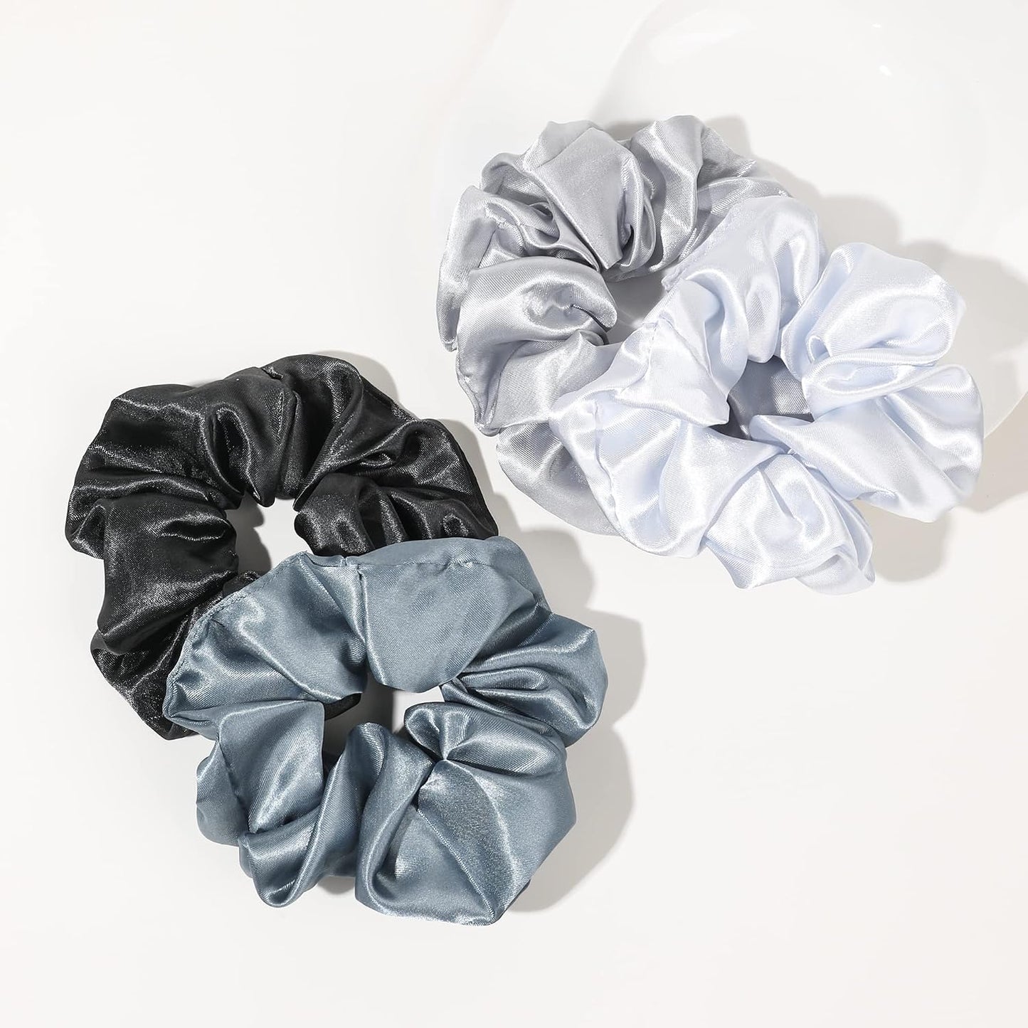16 Pcs Scrunchies for Women - Black Satin Silk Scrunchies for Girls Hair Ties Elastics Bands Ponytail Holder Hair Accessories