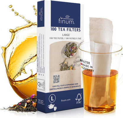 Finum Disposable Paper Tea Filter Bags for Loose Tea, Brown, Large, 100 Count